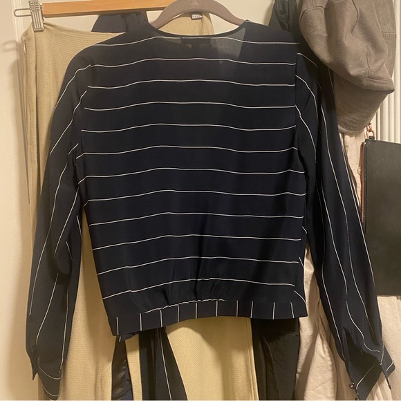 NWOT navy pinstripe silk blouse - Picture 6 of 11